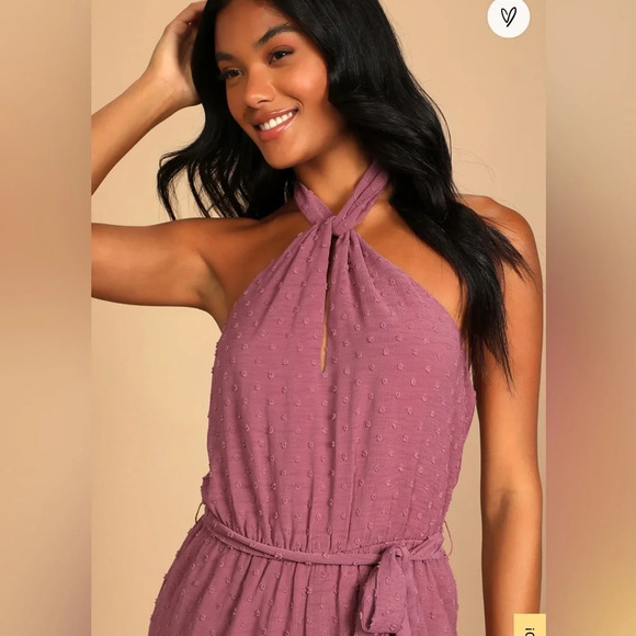 Lulus Only the Sweetest Mauve Purple Swiss Dot
Halter Jumpsuit NWT Size SMALL! - Picture 3 of 4